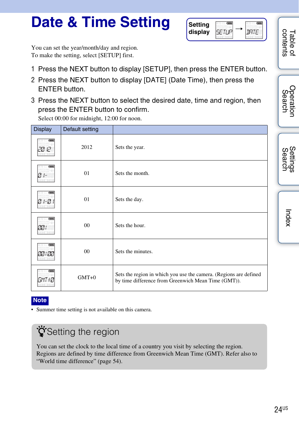Date & time setting, Setting the region | Sony HDR-AS10 User Manual | Page 24 / 60