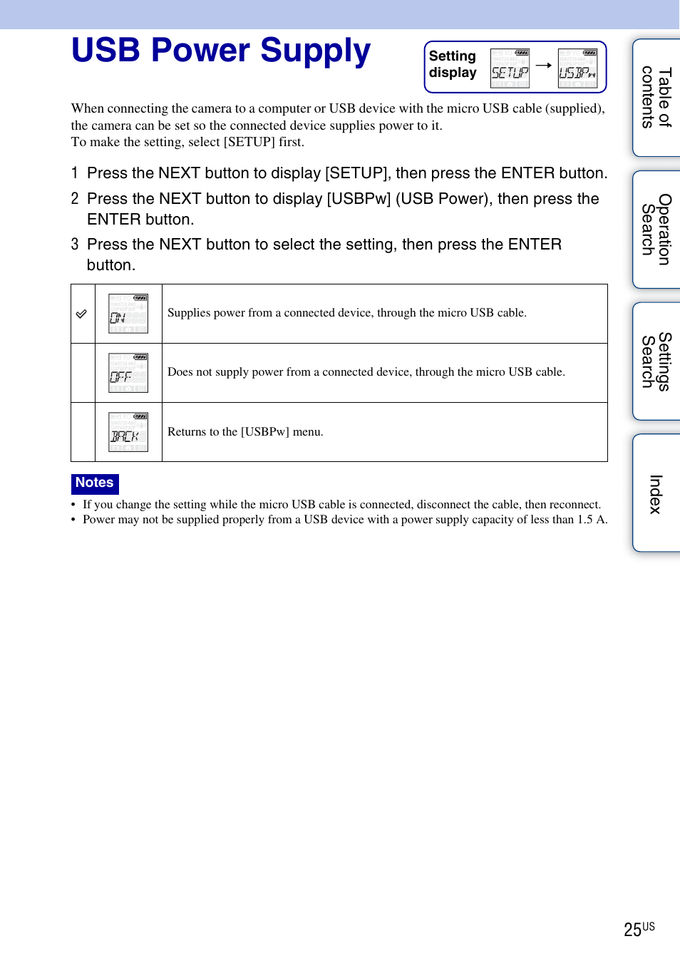 Usb power supply | Sony HDR-AS10 User Manual | Page 25 / 60