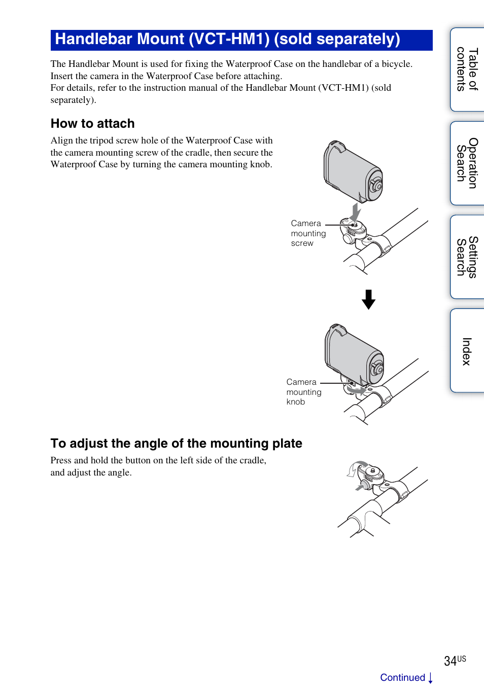 Handlebar mount (vct-hm1) (sold separately) | Sony HDR-AS10 User Manual | Page 34 / 60
