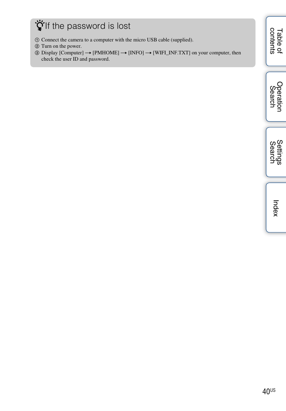 If the password is lost | Sony HDR-AS10 User Manual | Page 40 / 60