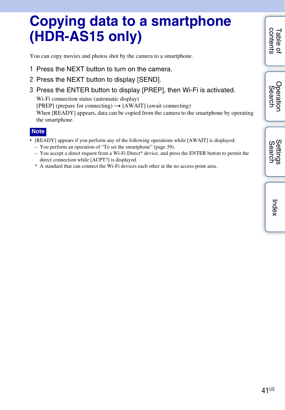 Copying data to a smartphone (hdr-as15 only) | Sony HDR-AS10 User Manual | Page 41 / 60