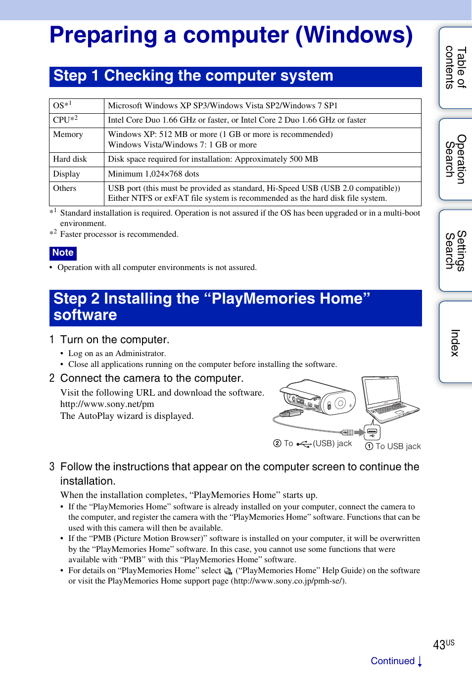 Preparing a computer (windows), Step 1 checking the computer system | Sony HDR-AS10 User Manual | Page 43 / 60