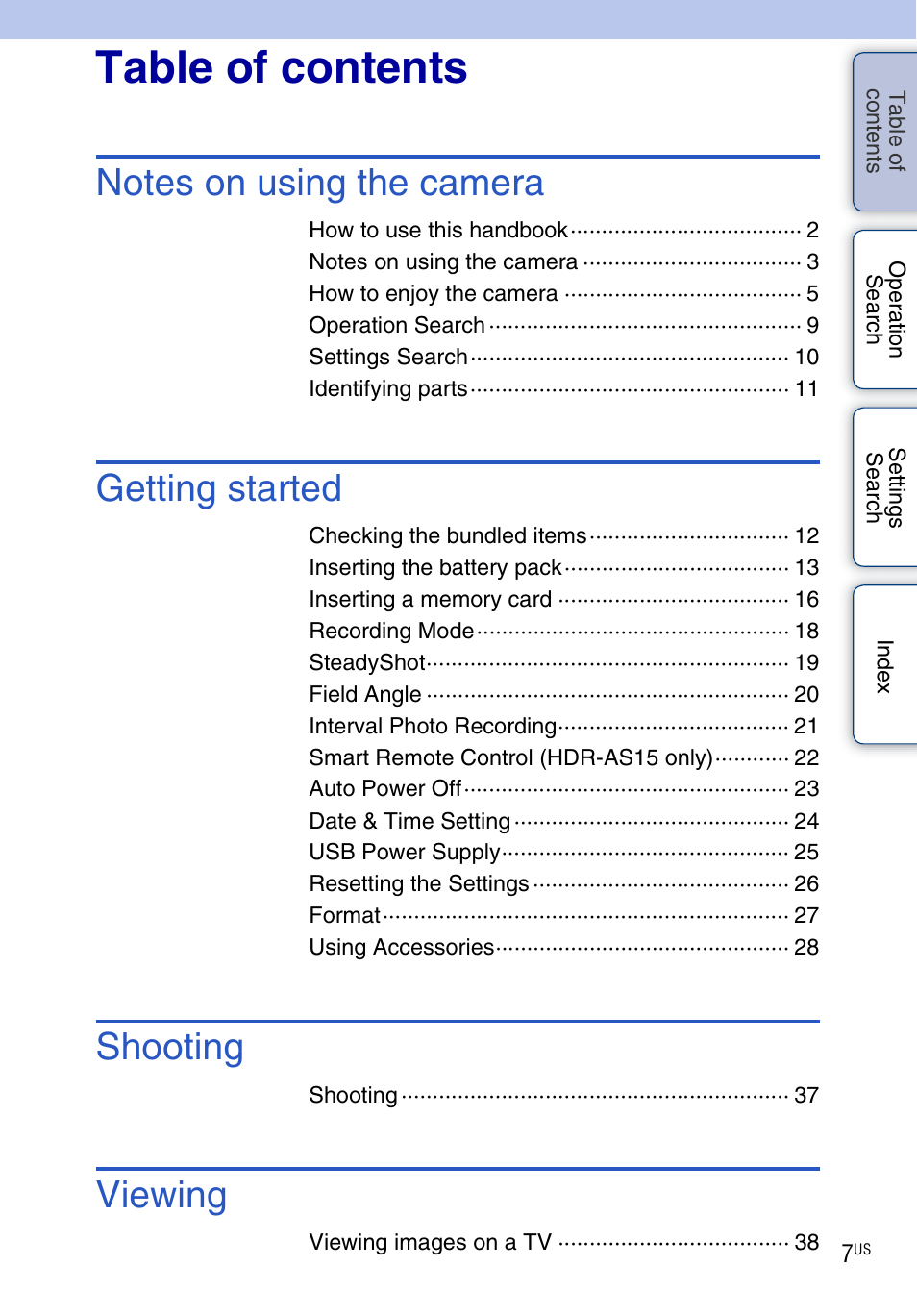 Sony HDR-AS10 User Manual | Page 7 / 60