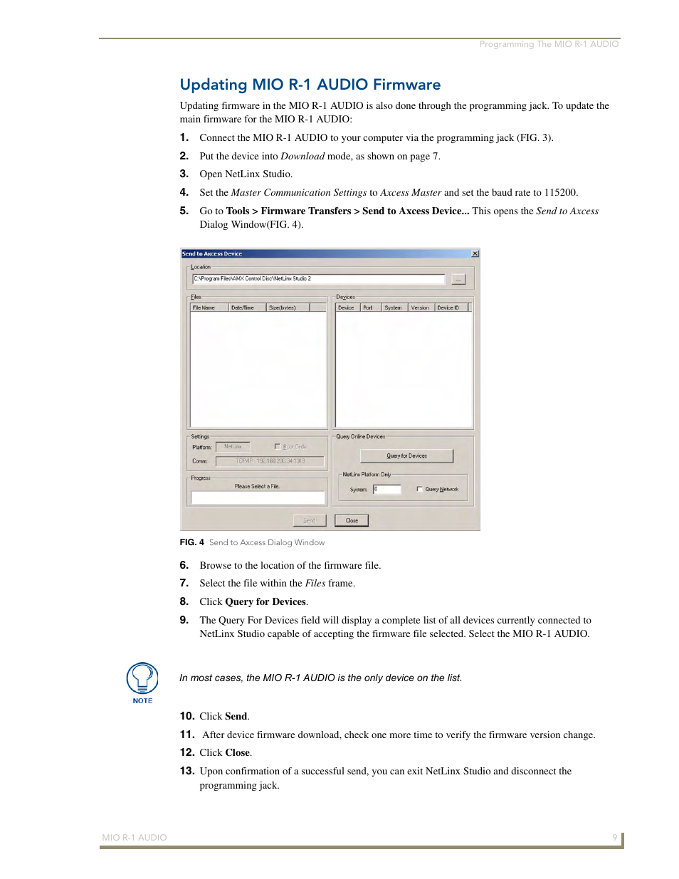 Updating mio r-1 audio firmware | AMX MIO R-1 AUDIO FG147-04 User Manual | Page 13 / 30