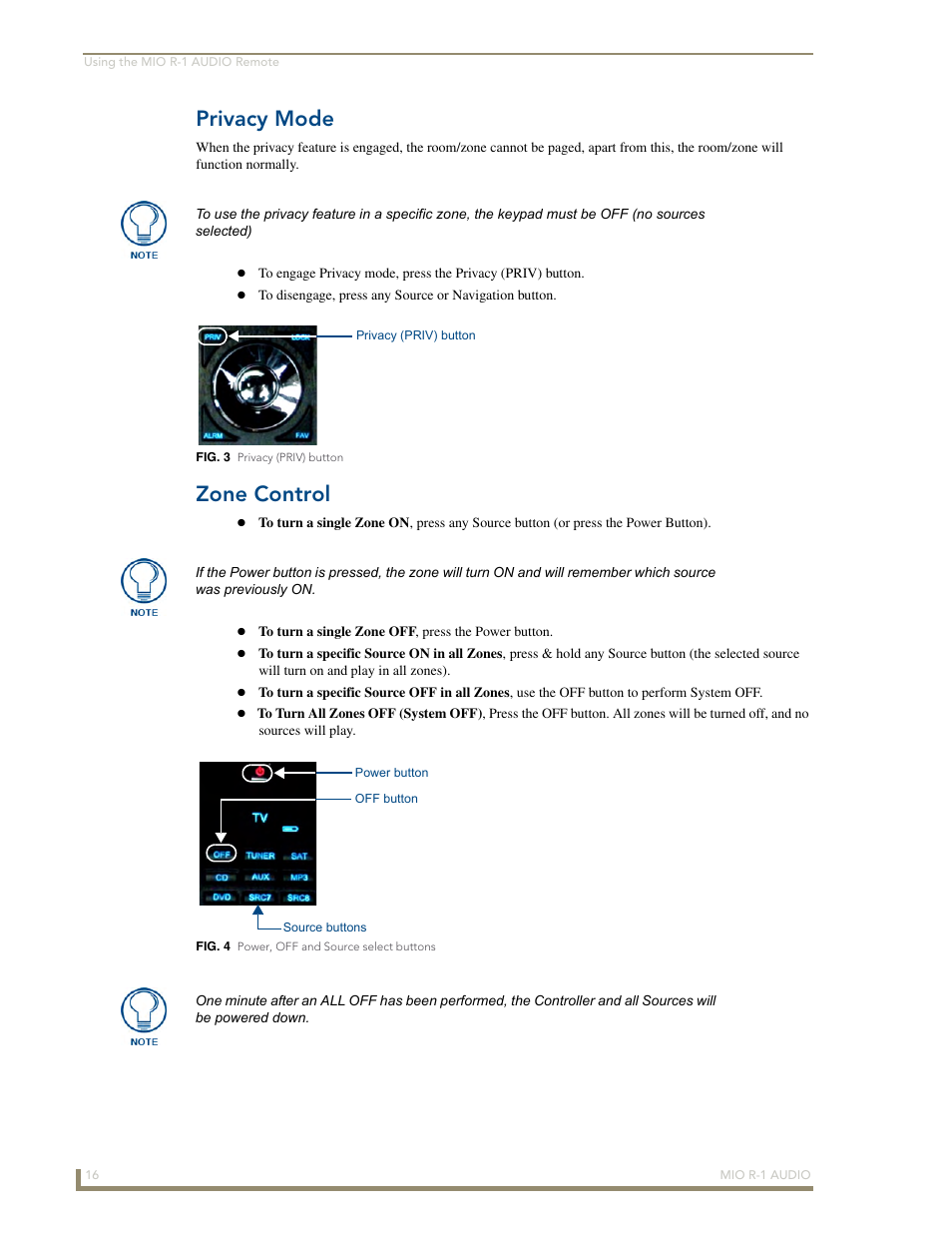 Privacy mode, Zone control | AMX MIO R-1 AUDIO FG147-04 User Manual | Page 20 / 30