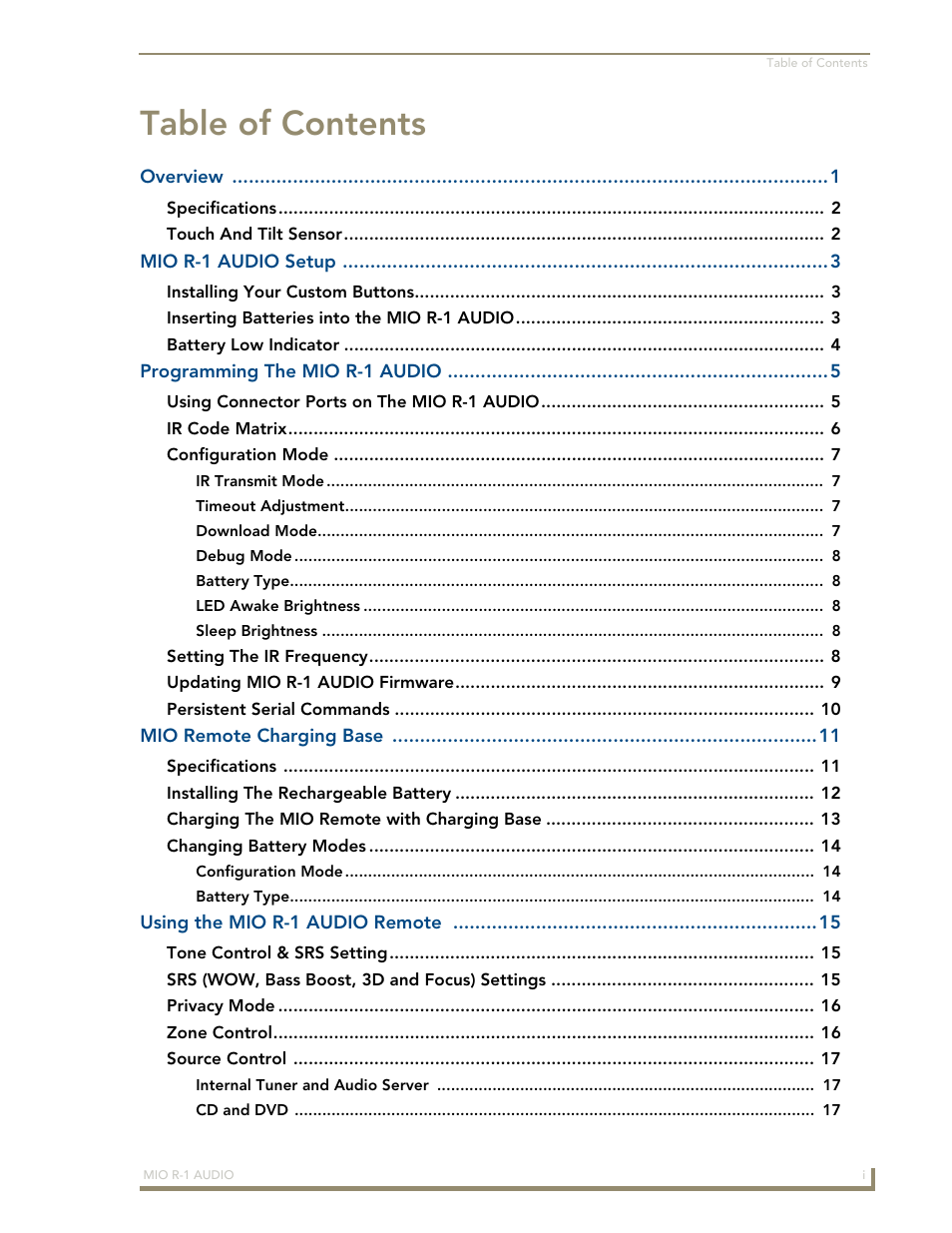 AMX MIO R-1 AUDIO FG147-04 User Manual | Page 3 / 30