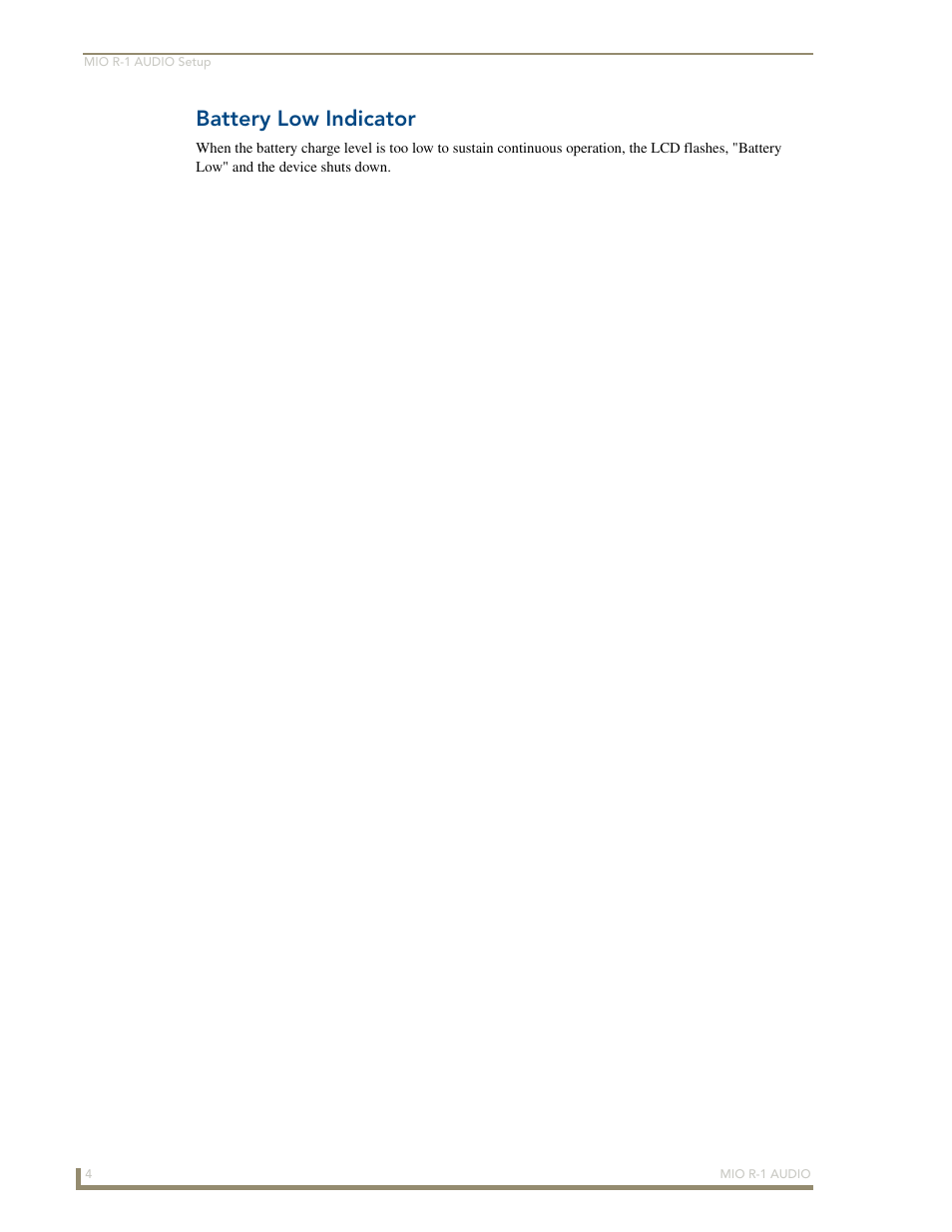 Battery low indicator | AMX MIO R-1 AUDIO FG147-04 User Manual | Page 8 / 30