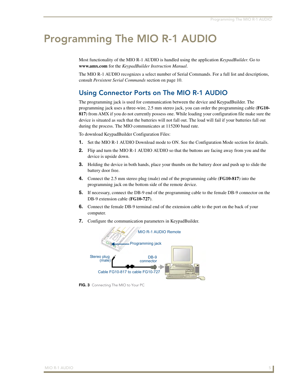 Programming the mio r-1 audio, Using connector ports on the mio r-1 audio | AMX MIO R-1 AUDIO FG147-04 User Manual | Page 9 / 30