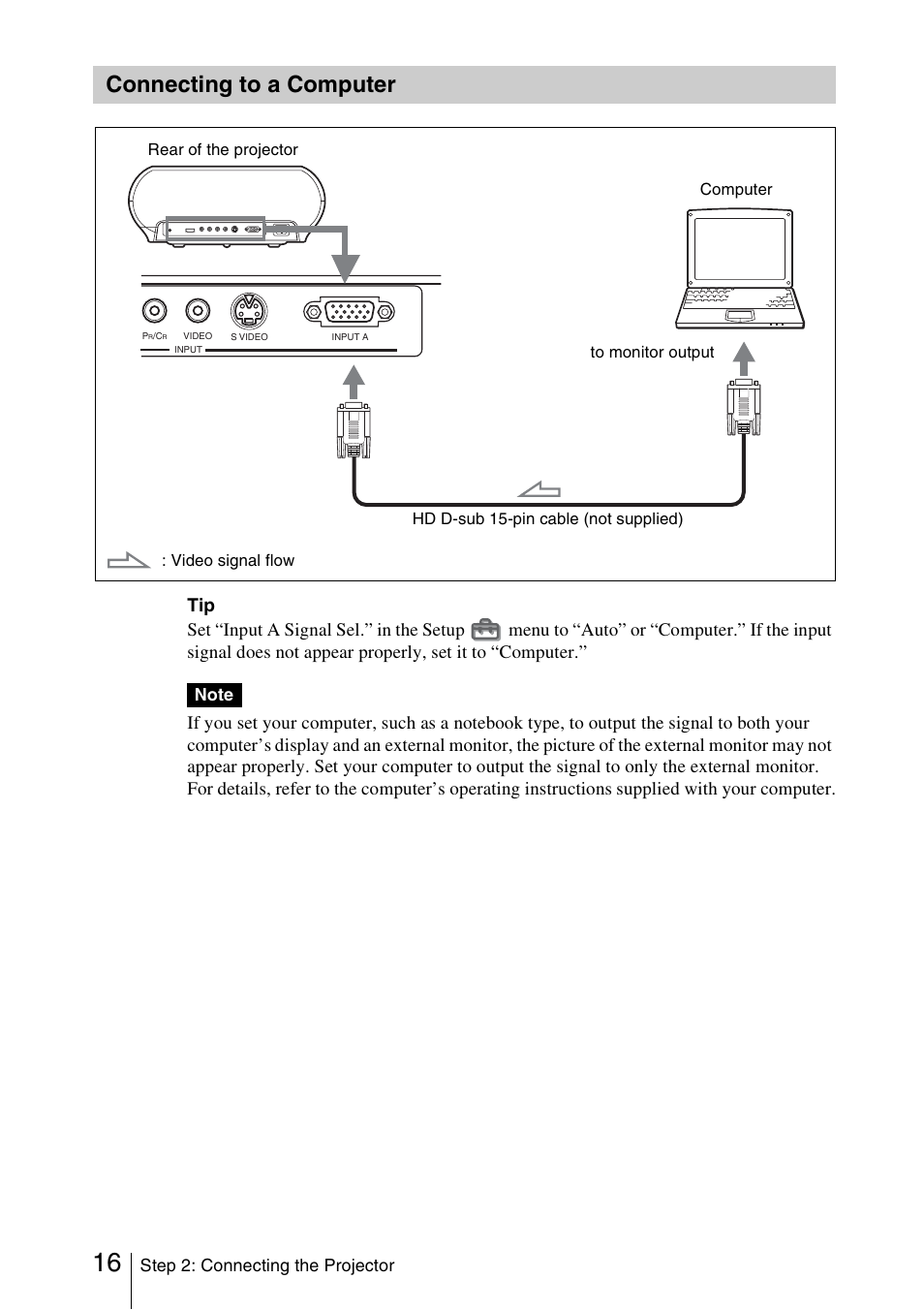 Connecting to a computer | Sony VPL-HS51A User Manual | Page 16 / 68