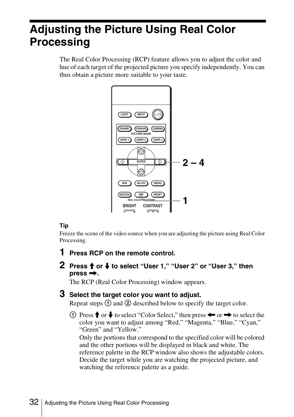 Adjusting the picture using real color processing | Sony VPL-HS51A User Manual | Page 32 / 68