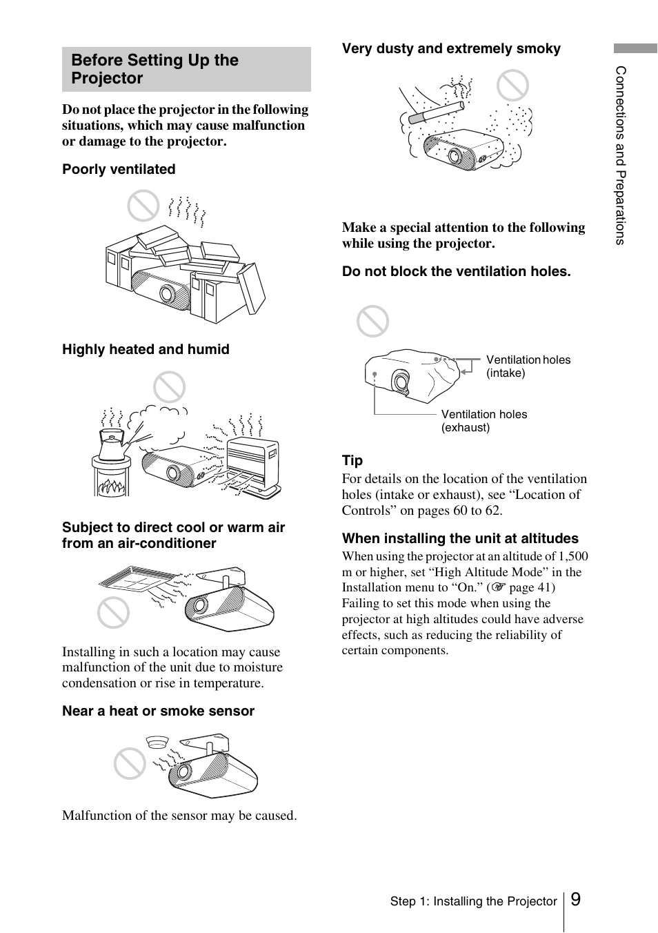 Before setting up the projector | Sony VPL-HS51A User Manual | Page 9 / 68