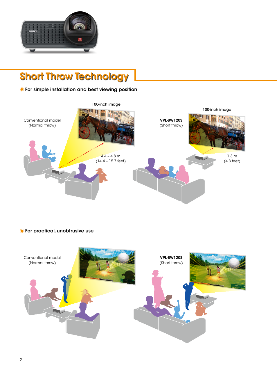 Short throw technology | Sony VPL-BW120S User Manual | Page 2 / 4