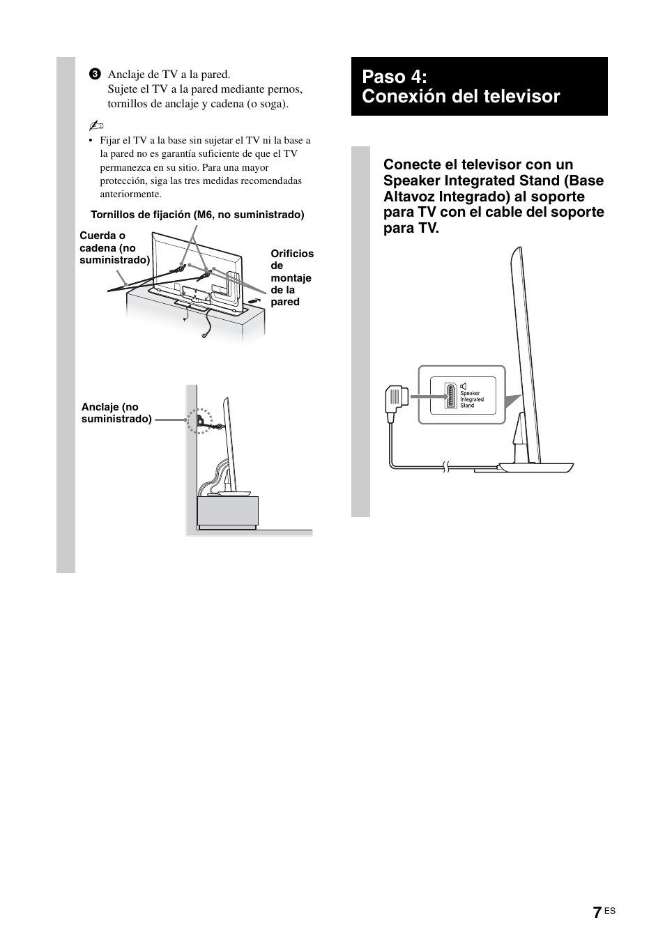 Paso 4: conexión del televisor | Sony SU-B463S User Manual | Page 23 / 35
