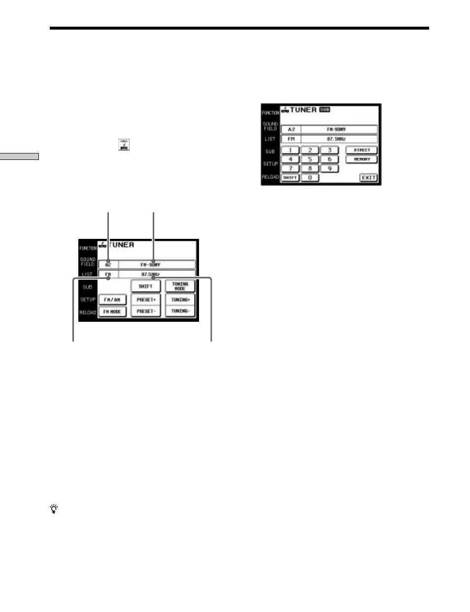 Exemplo: operação do sintonizador | Sony RM-TP503 User Manual | Page 110 / 132