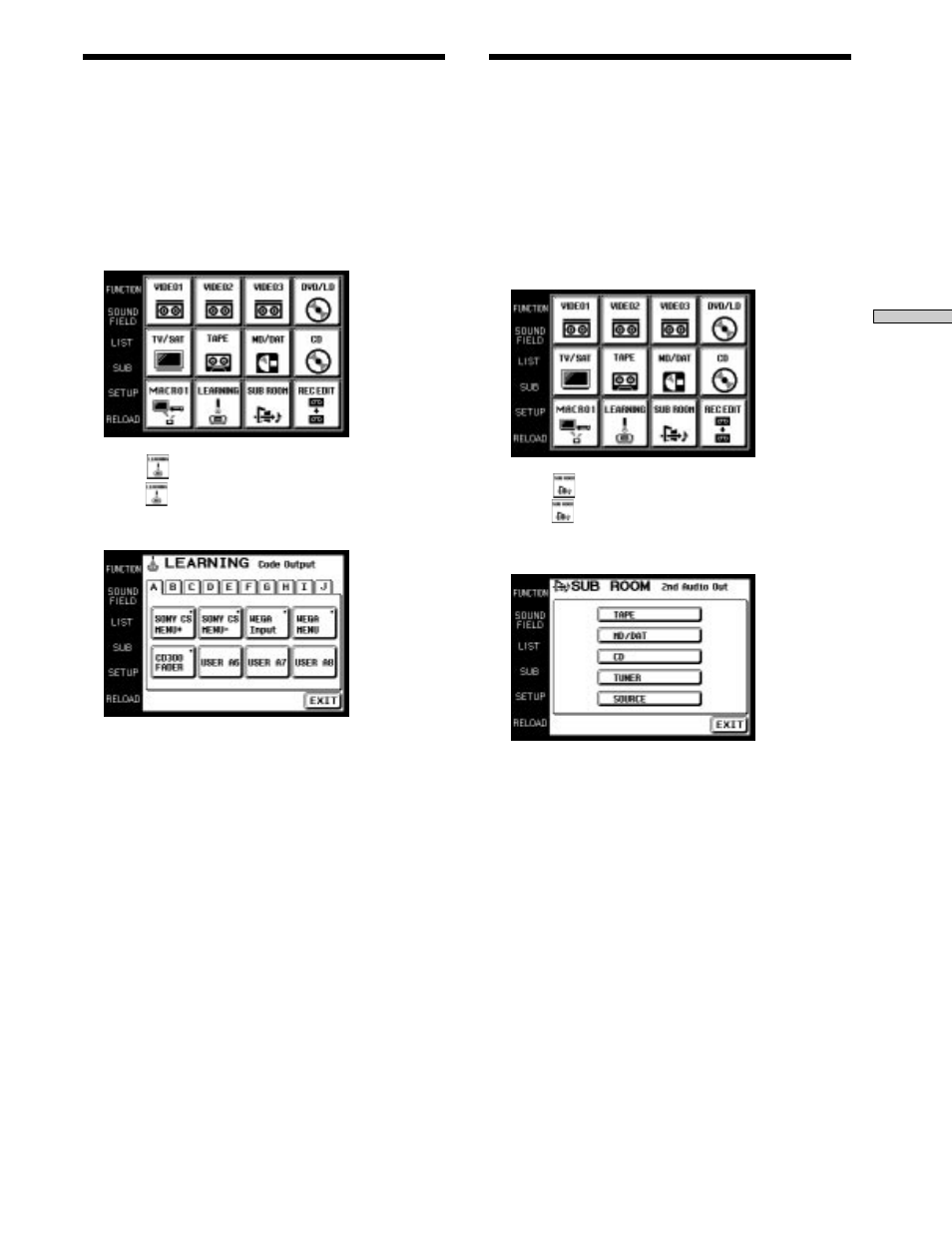 Using a command that has been learned, Selecting a source to listen to using sub room | Sony RM-TP503 User Manual | Page 17 / 132
