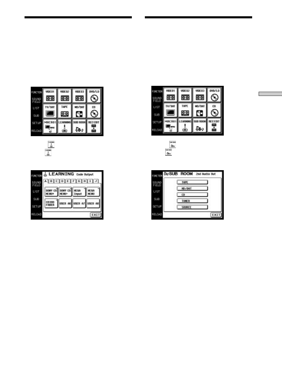 Utilisation d’une commande qui a été apprise, Sélection d’une source à écouter avec sub room | Sony RM-TP503 User Manual | Page 49 / 132