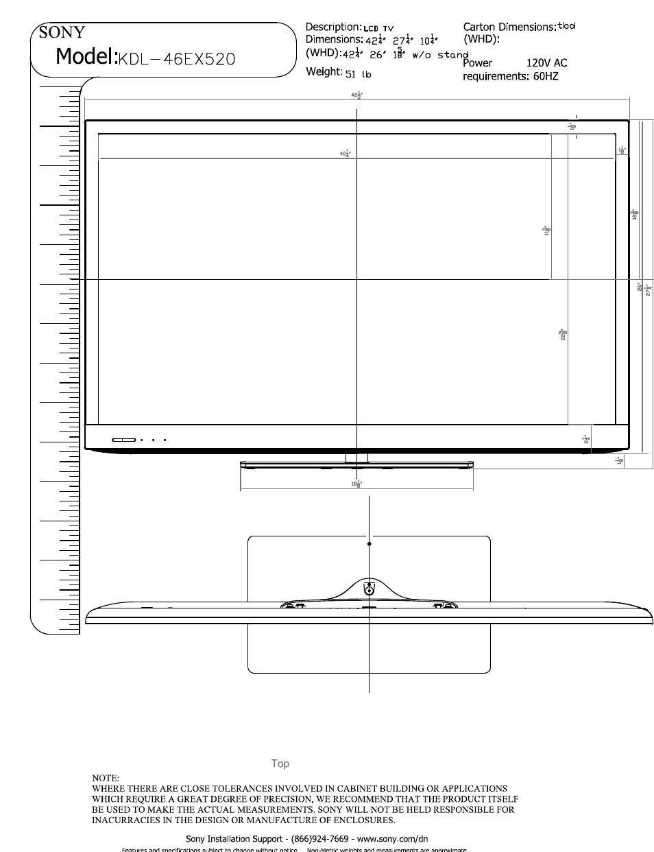 Sony KDL-46EX520 User Manual | 3 pages