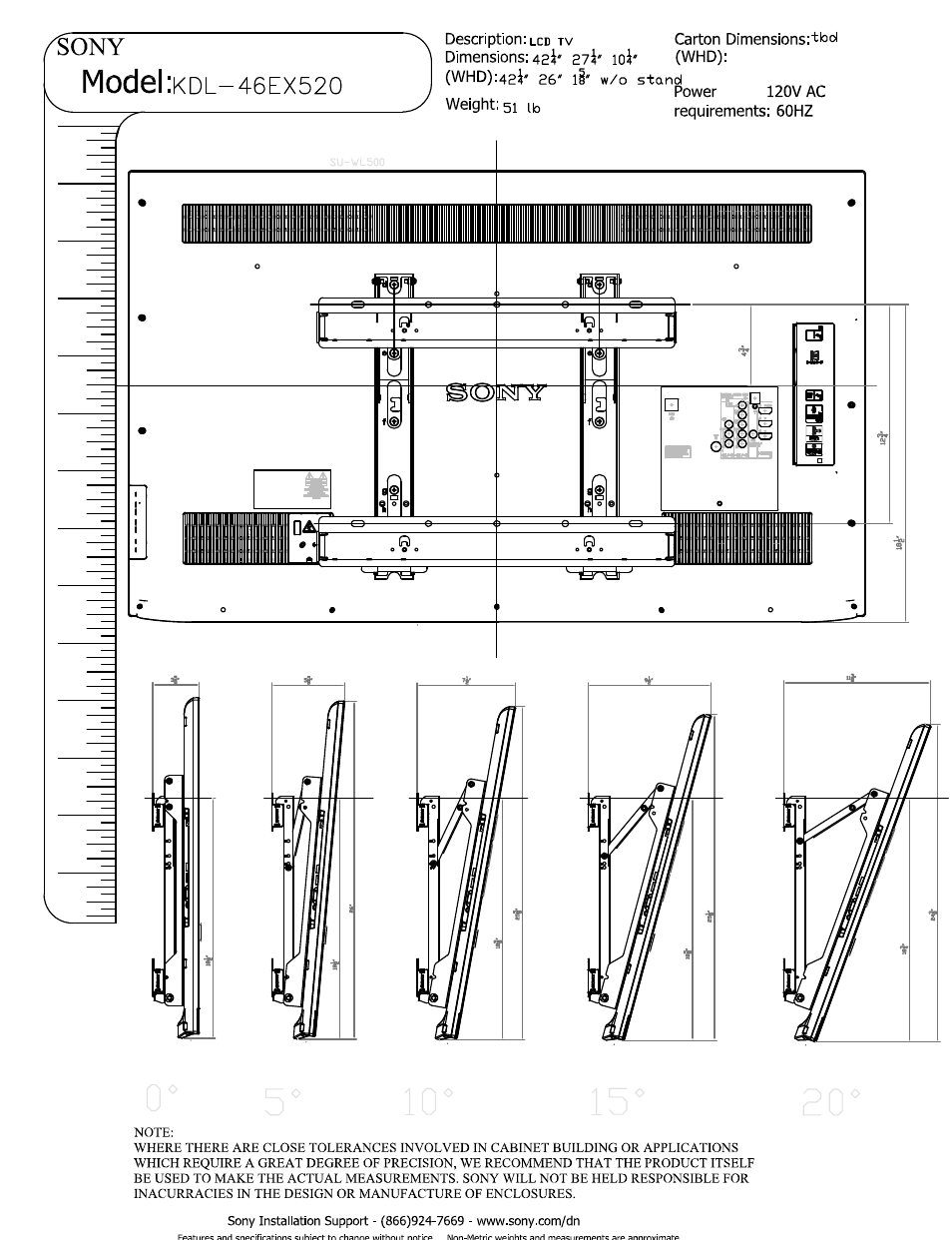 Model | Sony KDL-46EX520 User Manual | Page 3 / 3