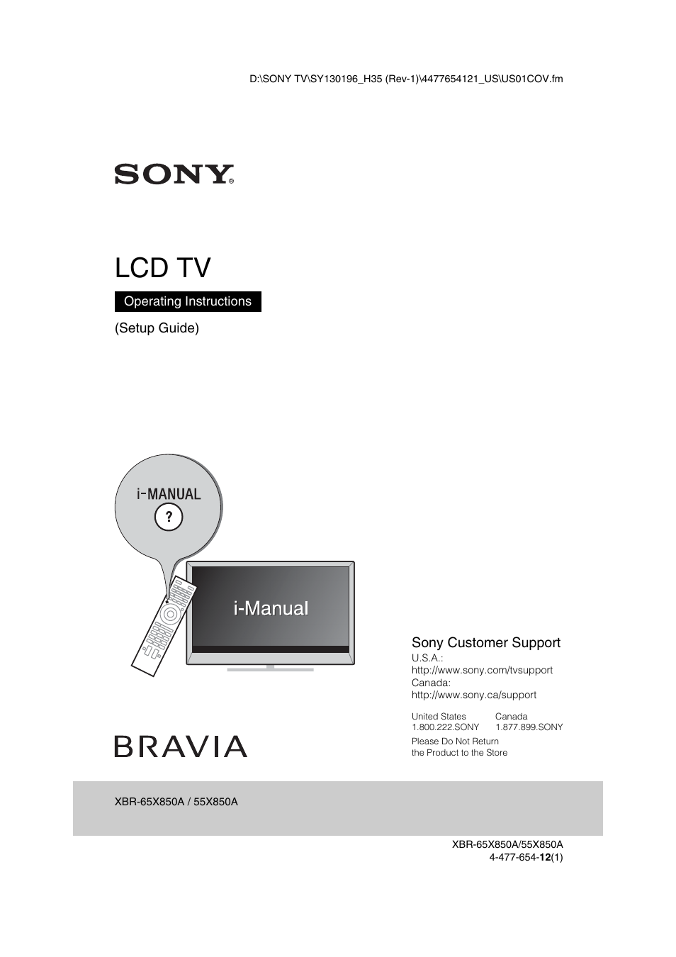 Sony XBR-55X850A User Manual | 36 pages