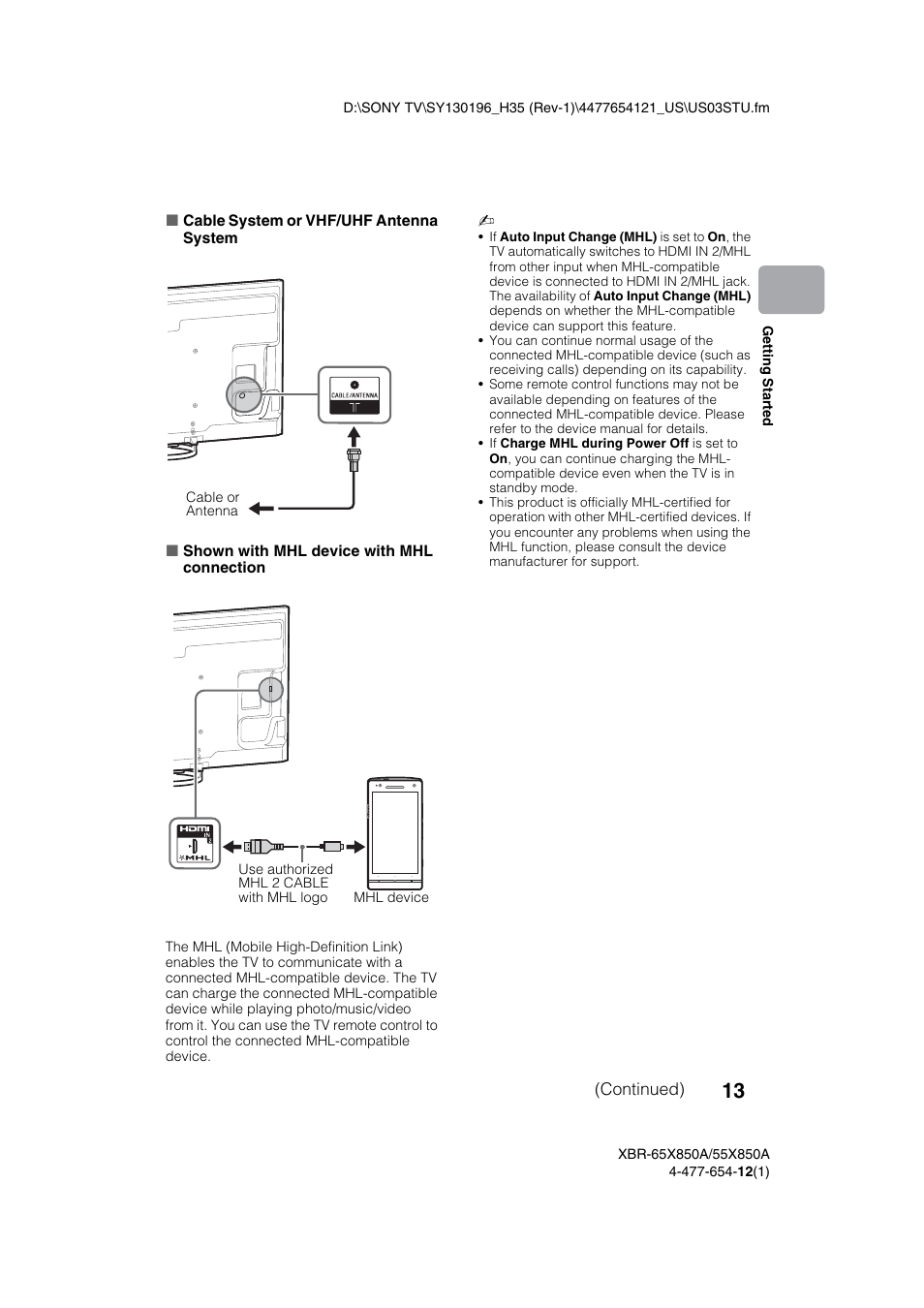 Sony XBR-55X850A User Manual | Page 13 / 36