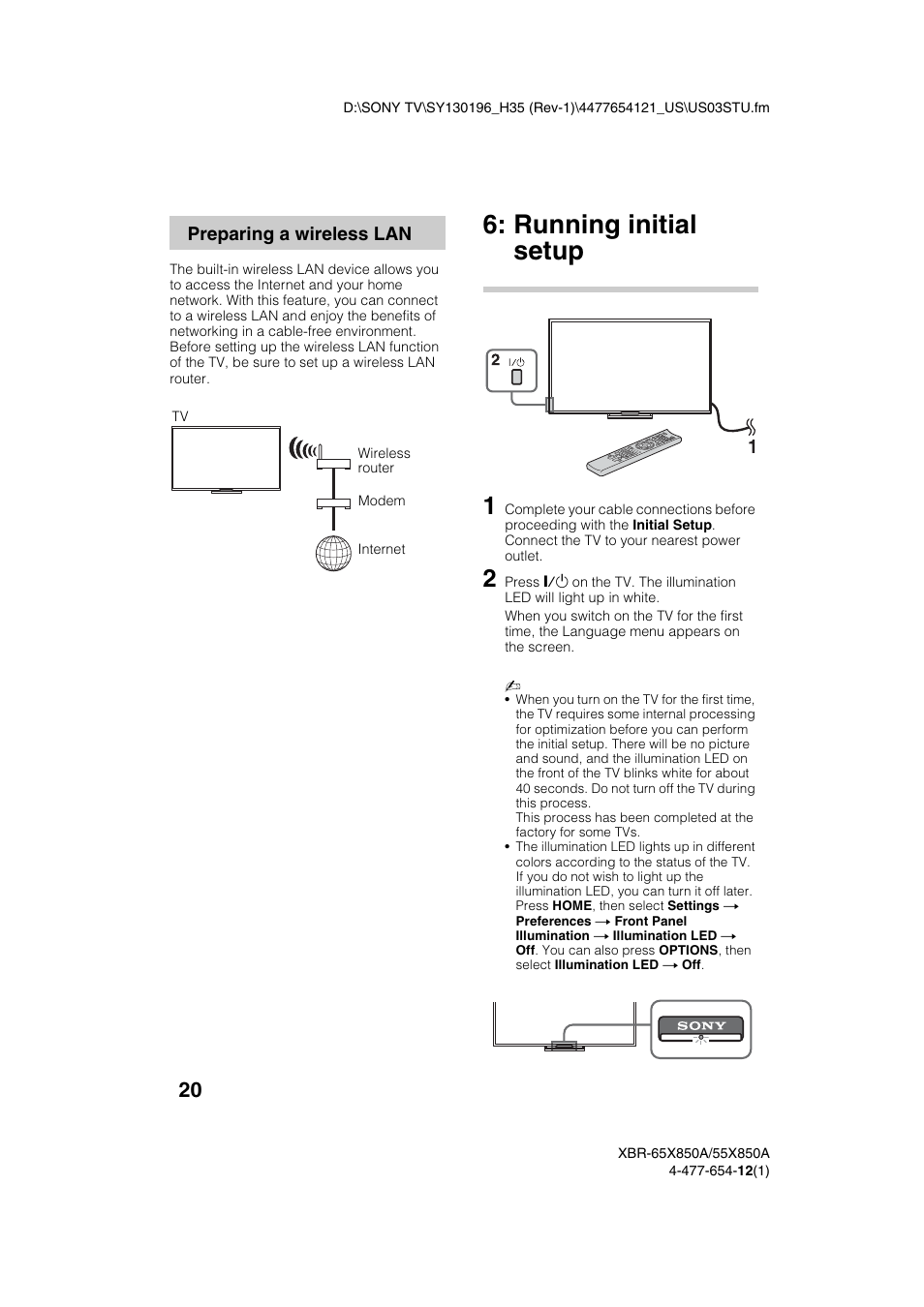 Running initial setup | Sony XBR-55X850A User Manual | Page 20 / 36