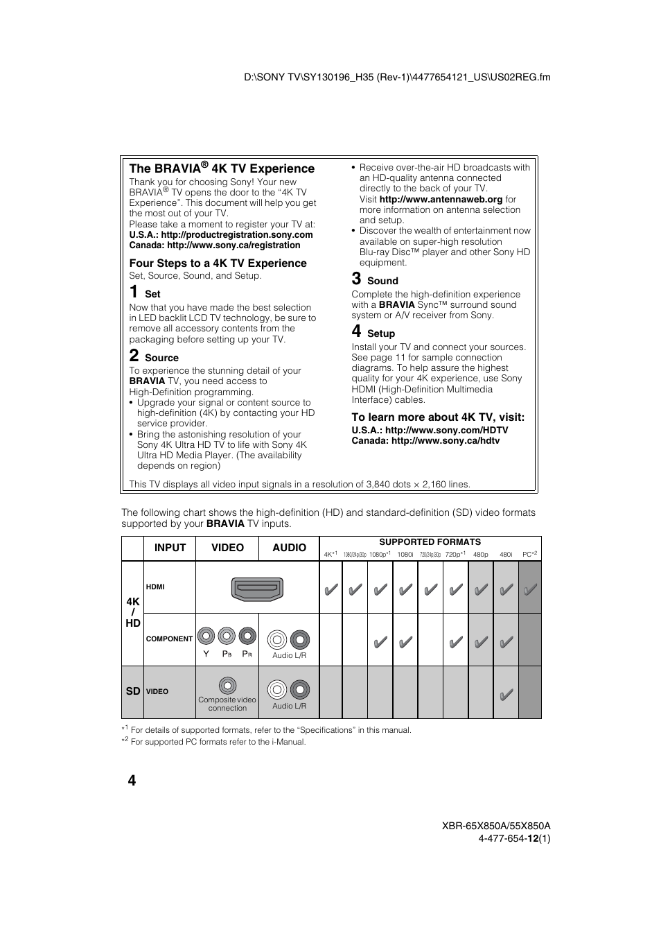 The bravia, 4k tv experience | Sony XBR-55X850A User Manual | Page 4 / 36