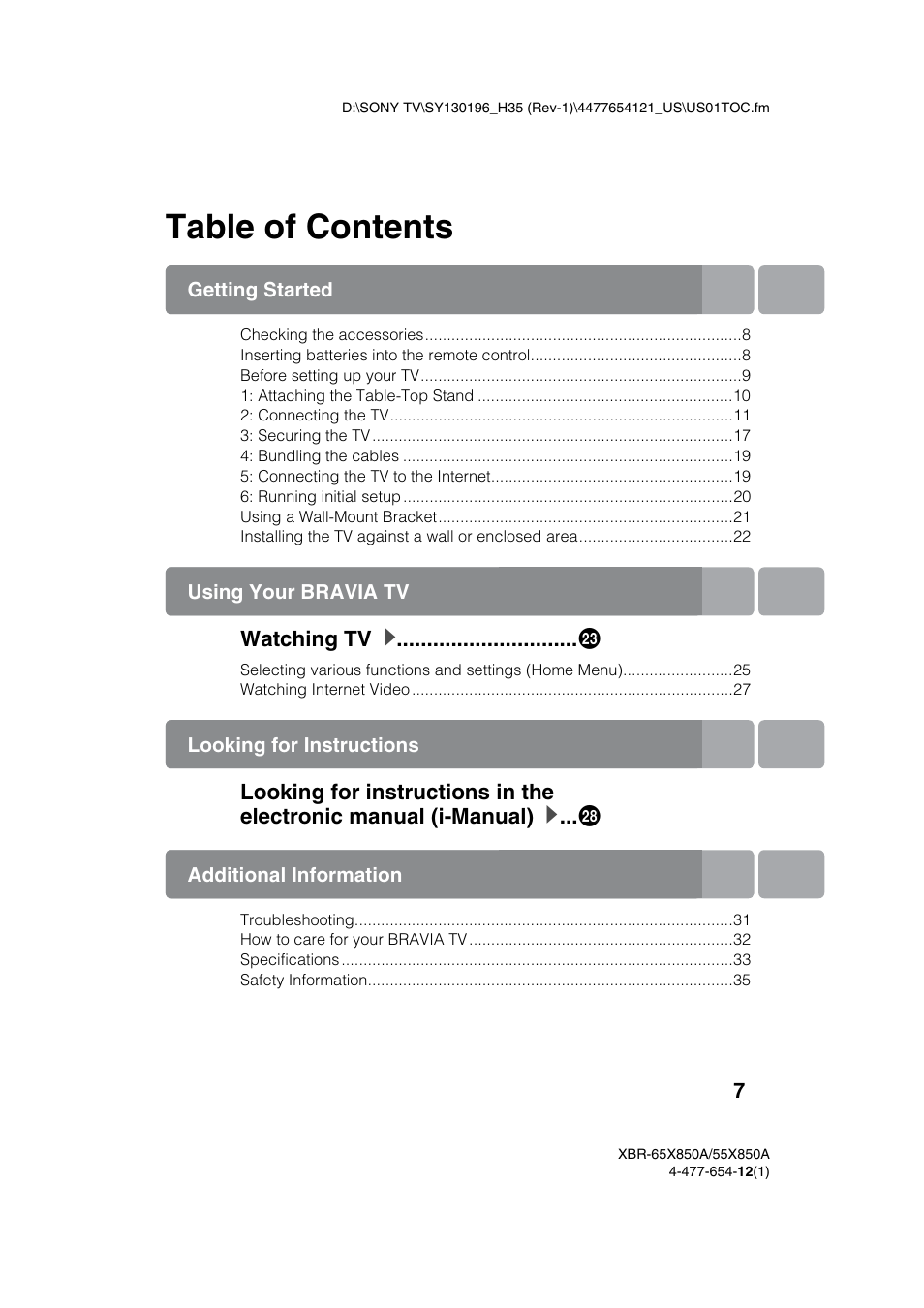 Sony XBR-55X850A User Manual | Page 7 / 36