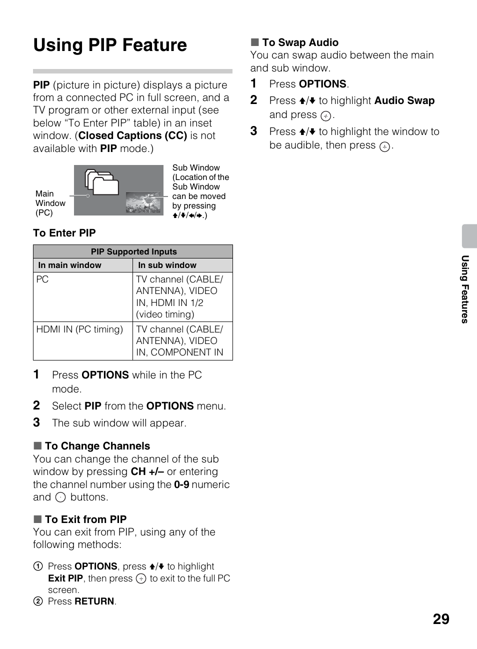 Using pip feature | Sony KDL-42EX440 User Manual | Page 29 / 76