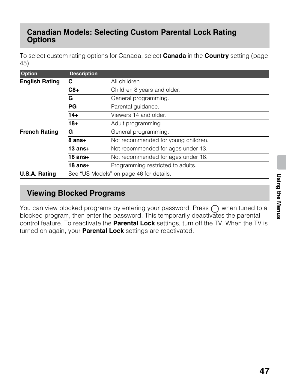 Viewing blocked programs | Sony KDL-42EX440 User Manual | Page 47 / 76