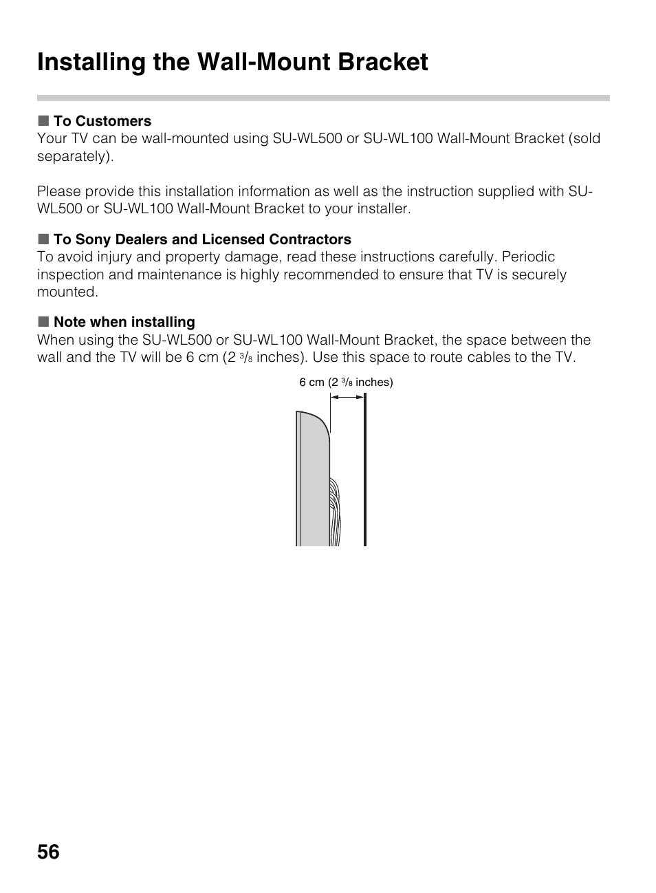 Installing the wall-mount bracket | Sony KDL-42EX440 User Manual | Page 56 / 76