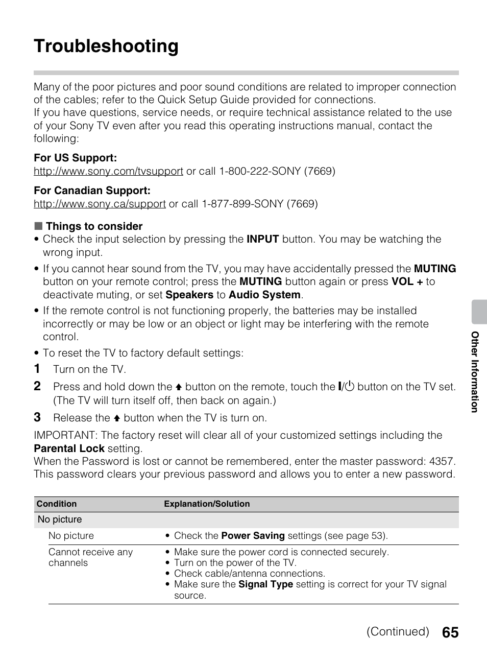 Troubleshooting | Sony KDL-42EX440 User Manual | Page 65 / 76