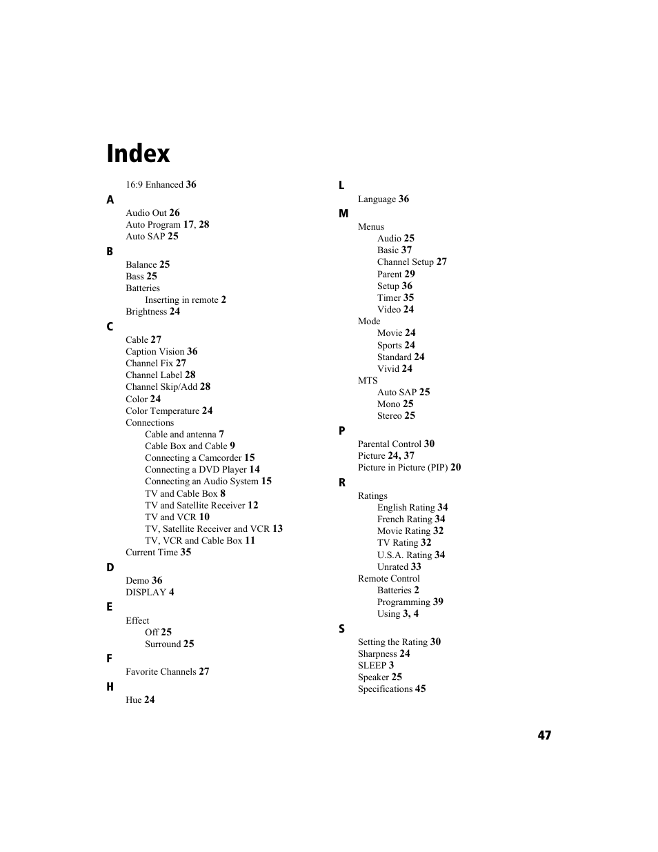 Index | Sony KV-27FS200 User Manual | Page 55 / 64
