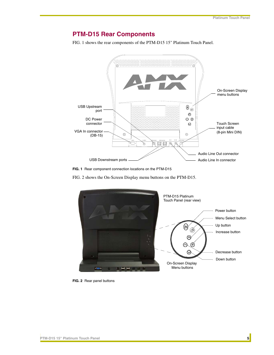 Ptm-d15 rear components | AMX PTM-D15 User Manual | Page 11 / 42