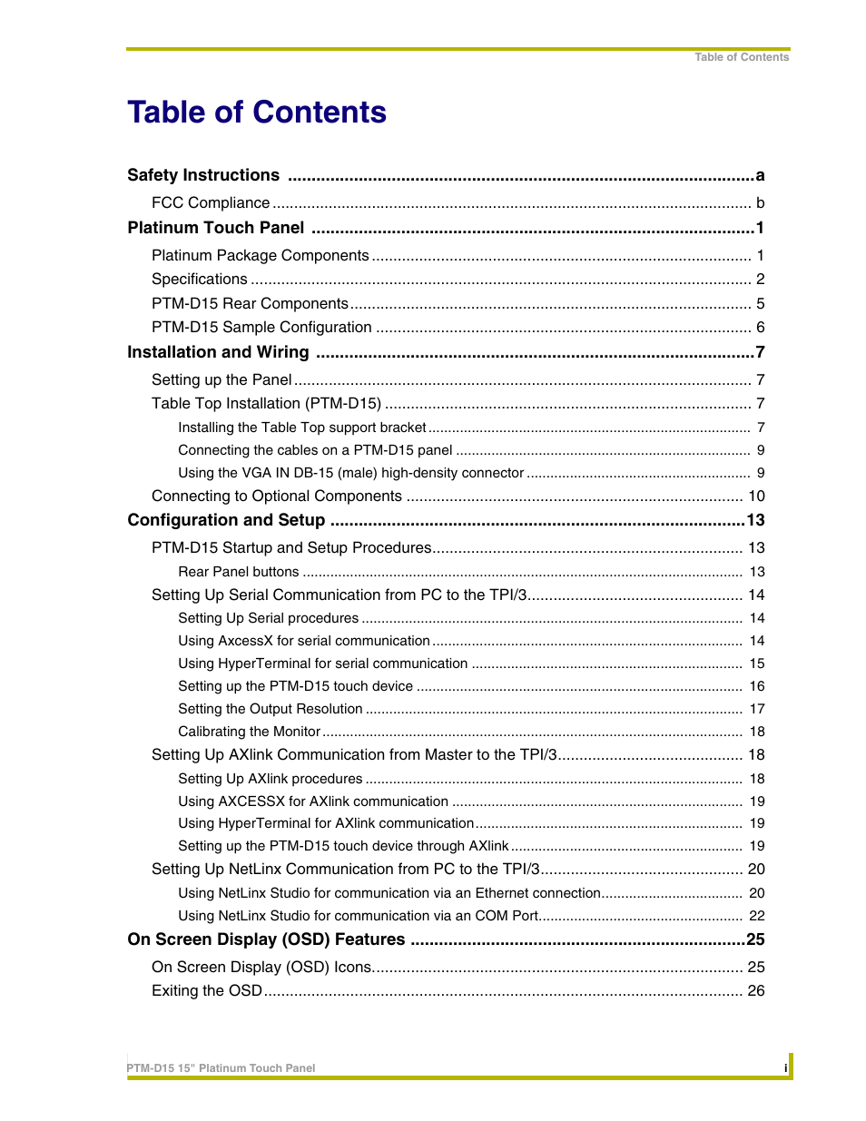 AMX PTM-D15 User Manual | Page 3 / 42