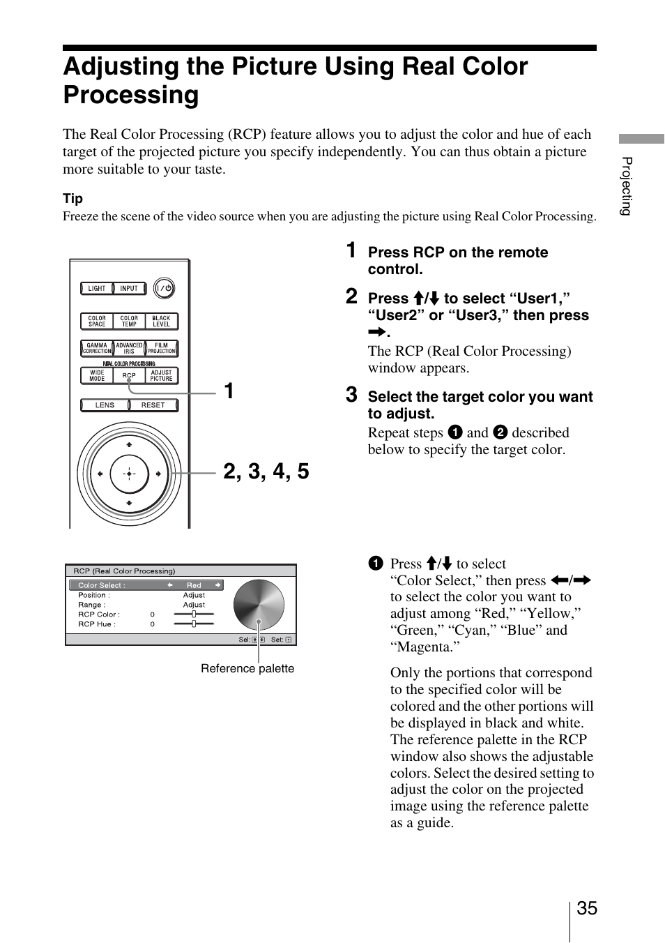 Adjusting the picture using real color processing | Sony VPL-VW200 User Manual | Page 35 / 88