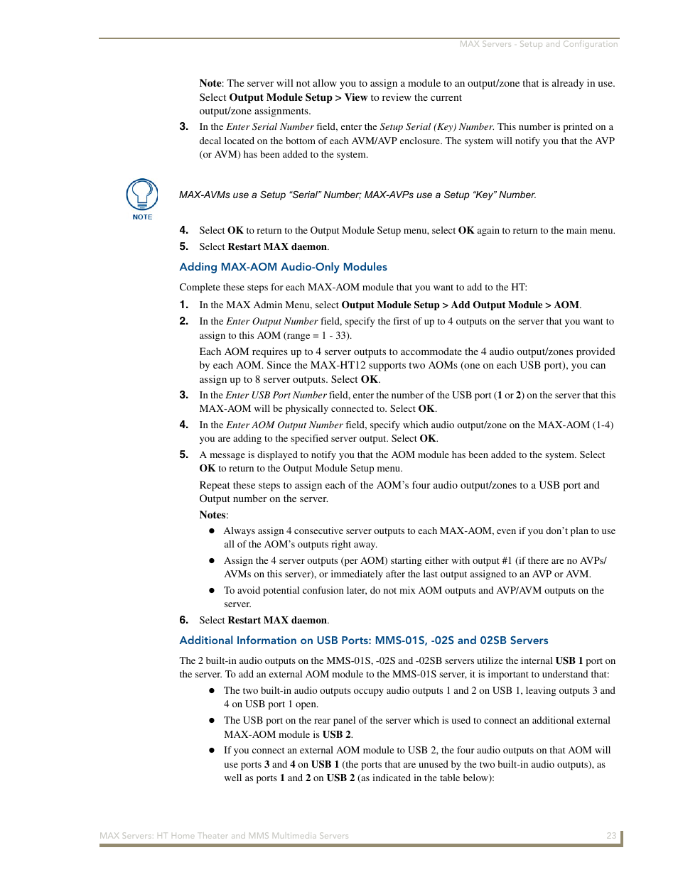 Adding max-aom audio-only modules | AMX MAX Servers User Manual | Page 29 / 80