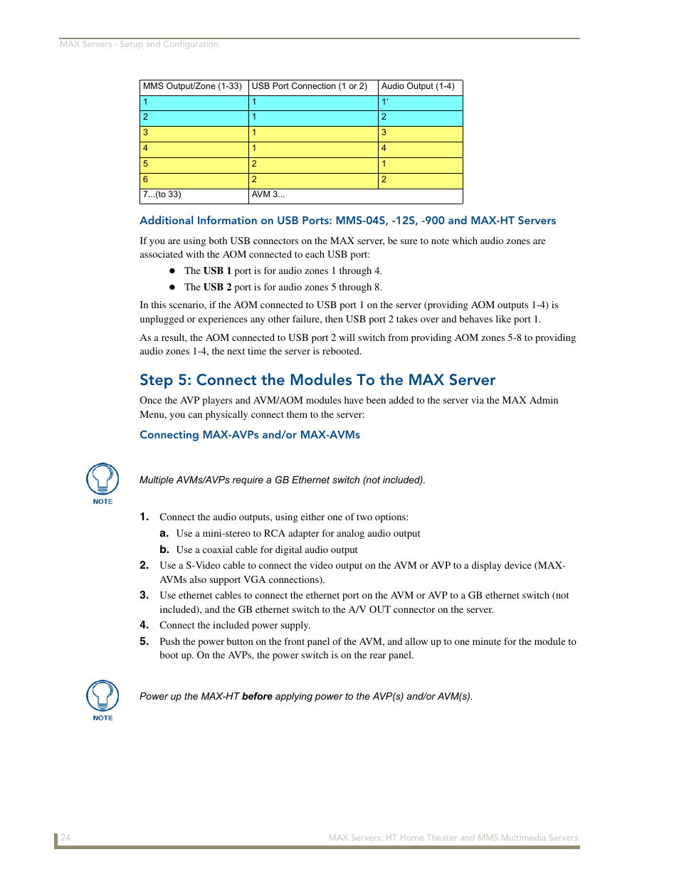 Step 5: connect the modules to the max server, Connecting max-avps and/or max-avms | AMX MAX Servers User Manual | Page 30 / 80