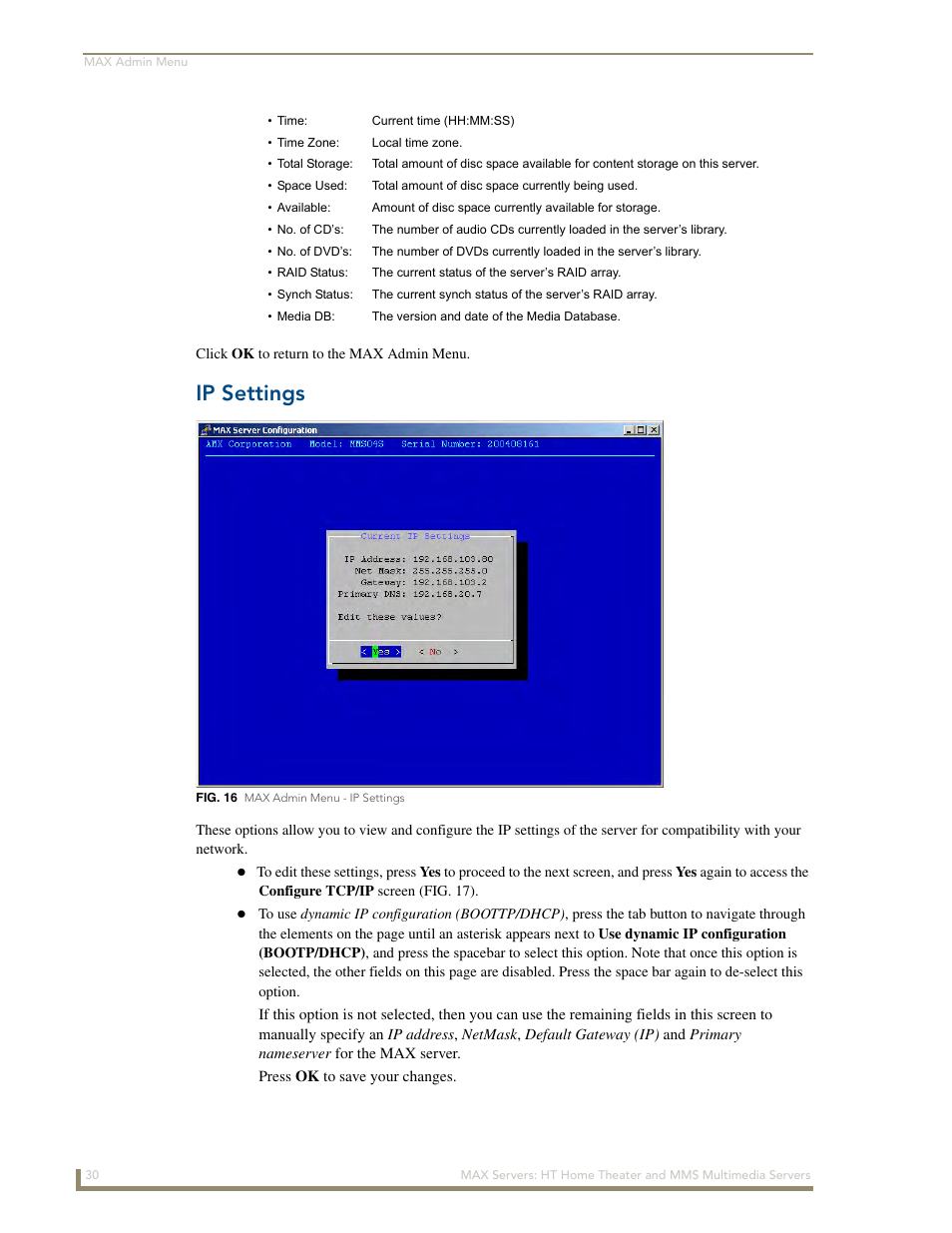 Ip settings | AMX MAX Servers User Manual | Page 36 / 80