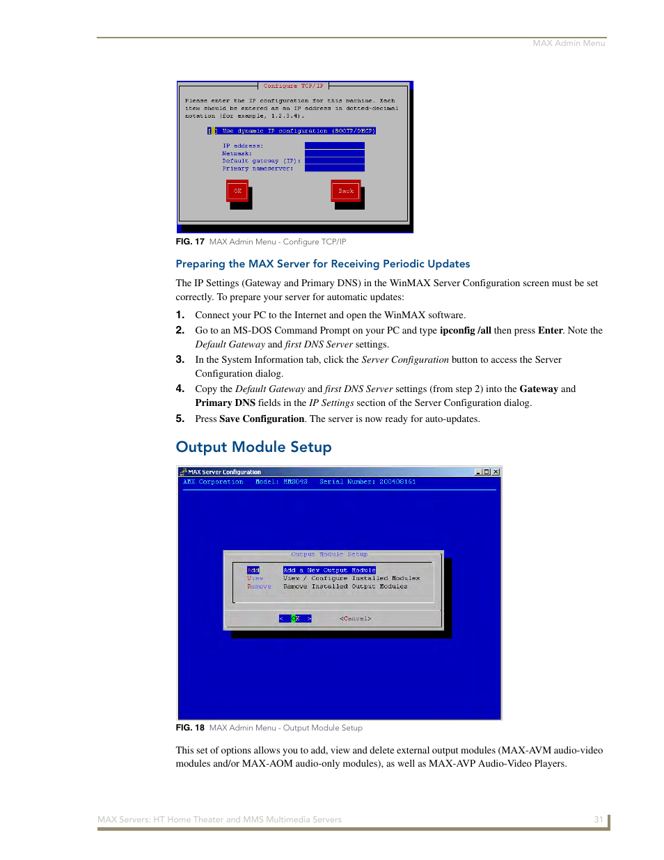 Output module setup | AMX MAX Servers User Manual | Page 37 / 80