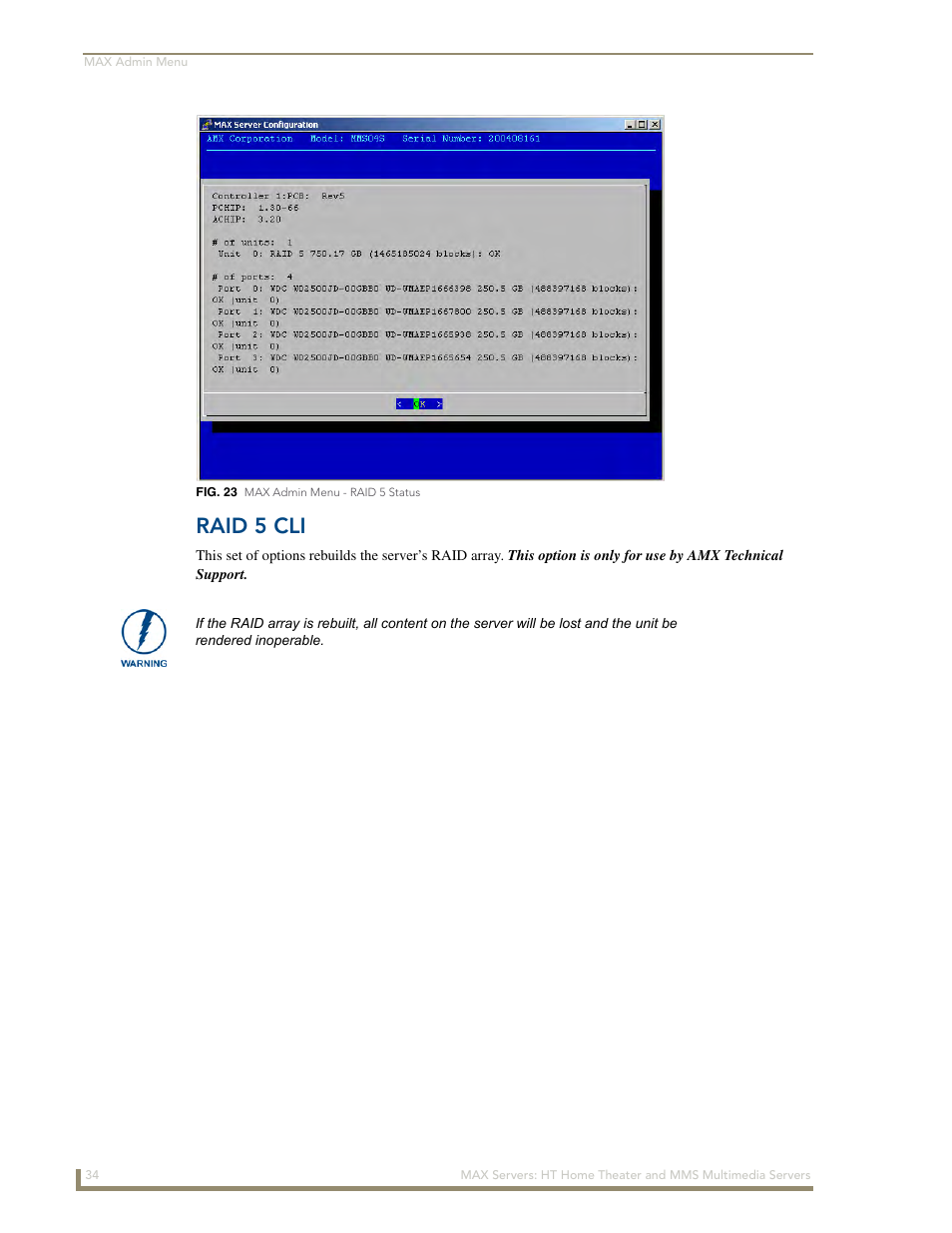 Raid 5 cli, Es (fig. 23) | AMX MAX Servers User Manual | Page 40 / 80