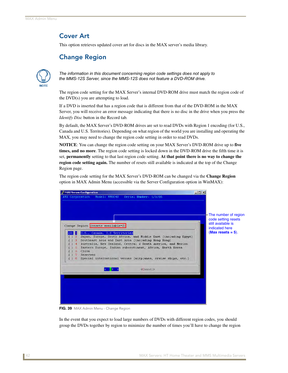 Cover art, Change region | AMX MAX Servers User Manual | Page 48 / 80