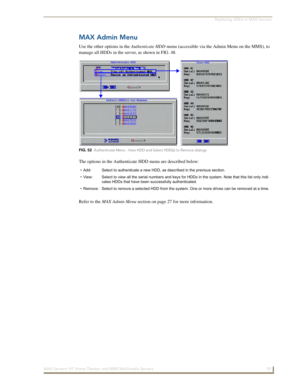 Max admin menu | AMX MAX Servers User Manual | Page 65 / 80