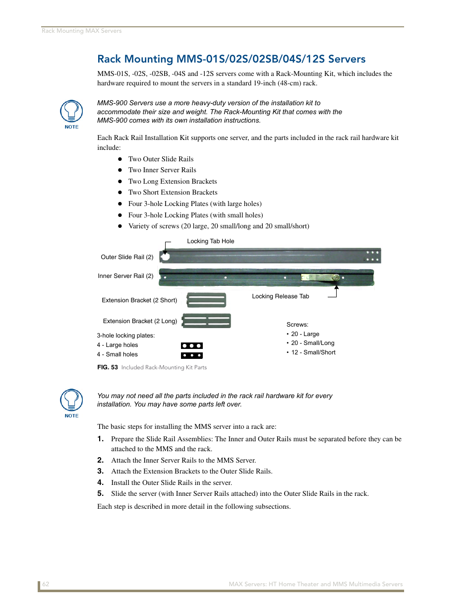 Rack mounting mms-01s/02s/02sb/04s/12s servers | AMX MAX Servers User Manual | Page 68 / 80