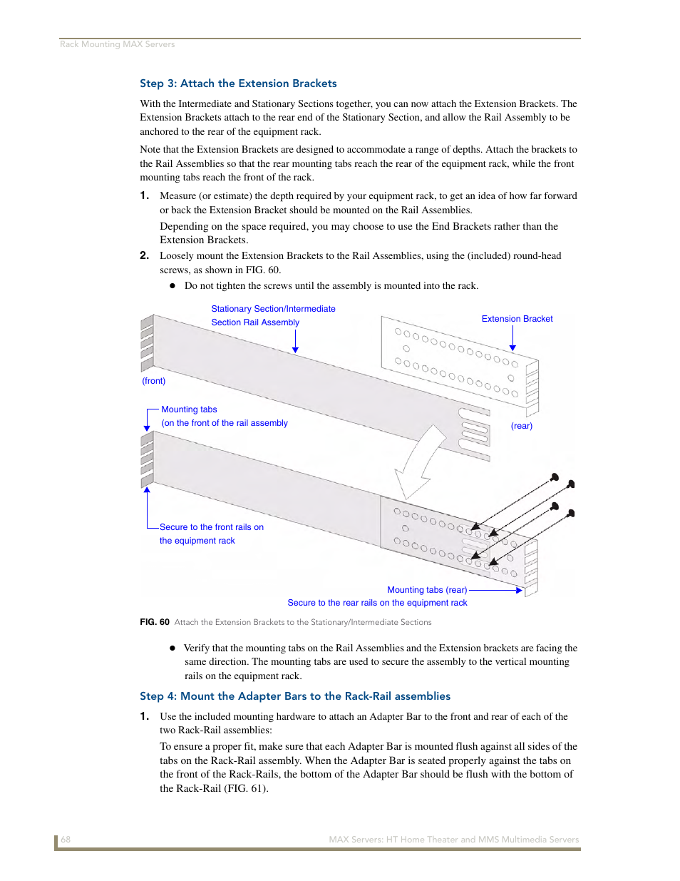 Step 3: attach the extension brackets | AMX MAX Servers User Manual | Page 74 / 80