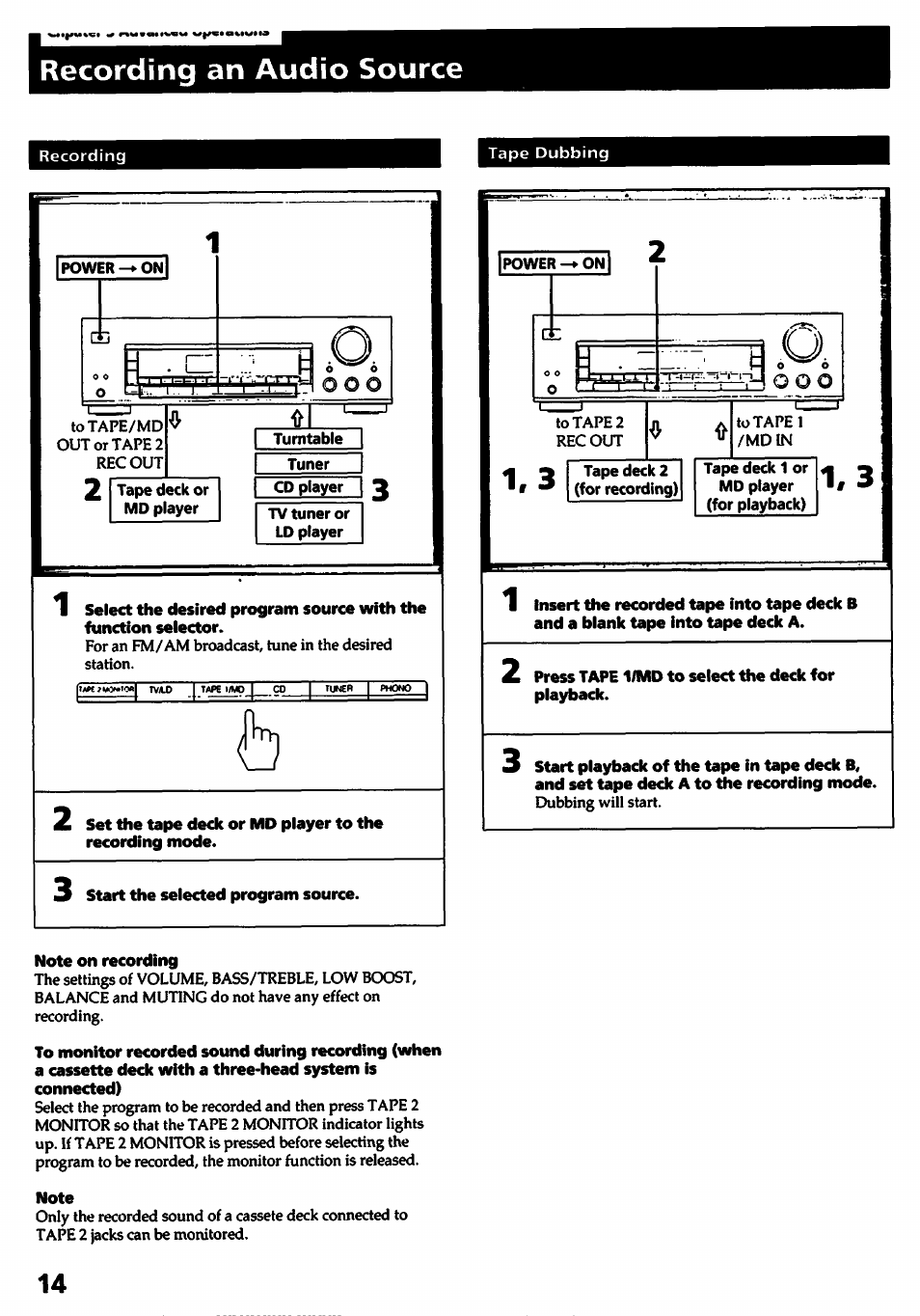 Note on recording, Note | Sony STR-D315 User Manual | Page 14 / 20