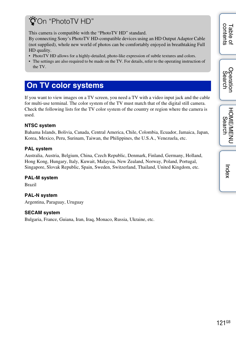 On tv color systems z, On “phototv hd | Sony DSC-T700 User Manual | Page 121 / 170