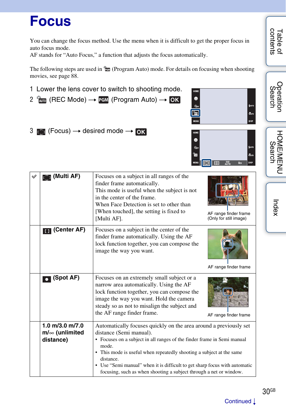 Focus | Sony DSC-T700 User Manual | Page 30 / 170