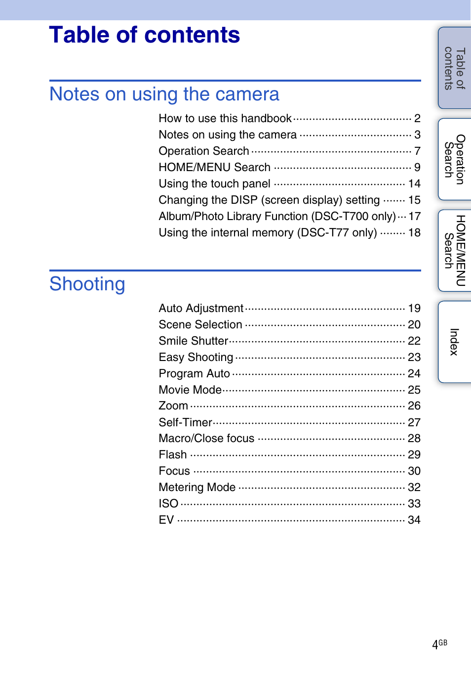 Sony DSC-T700 User Manual | Page 4 / 170