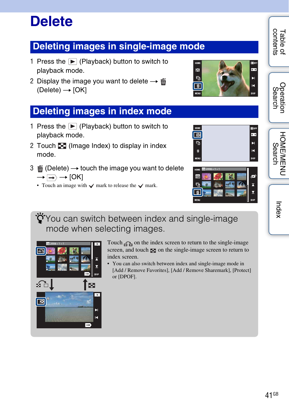 Delete | Sony DSC-T700 User Manual | Page 41 / 170
