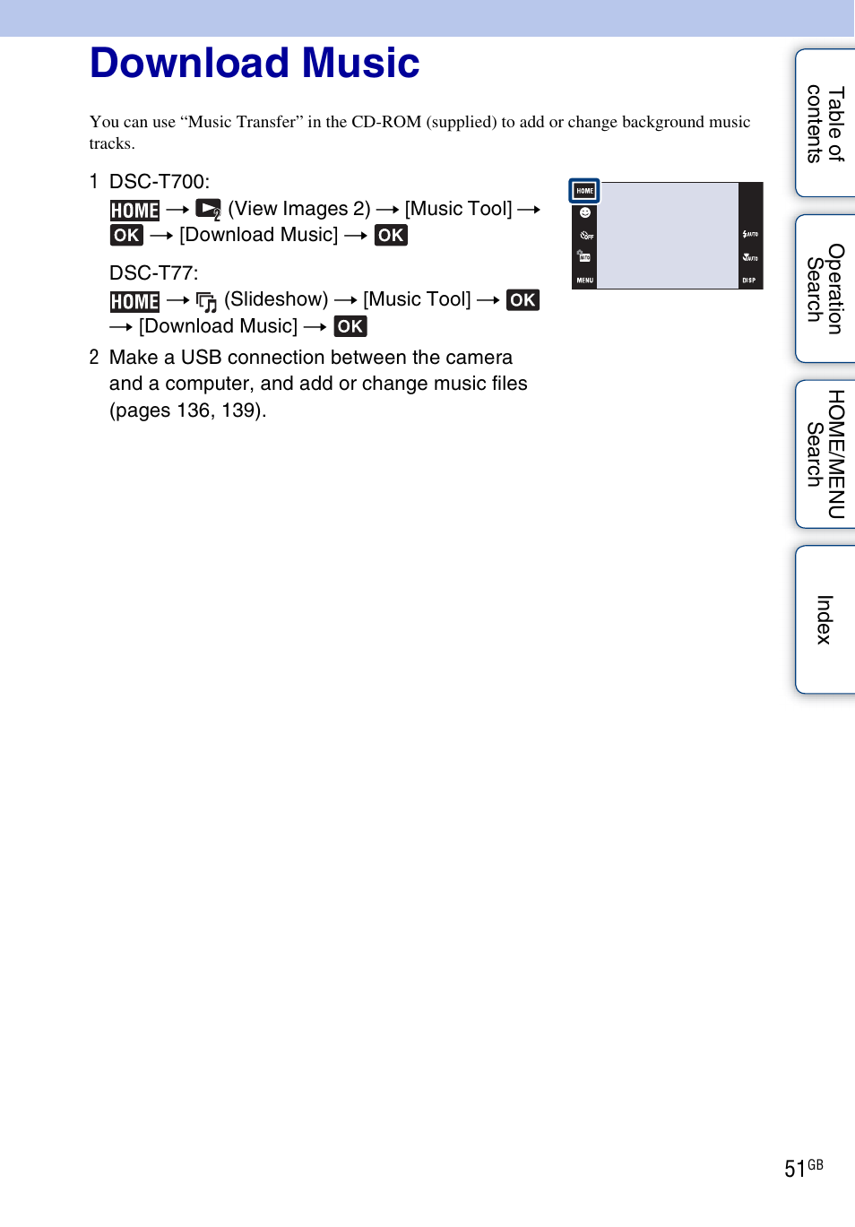 Music tool, Download music | Sony DSC-T700 User Manual | Page 51 / 170